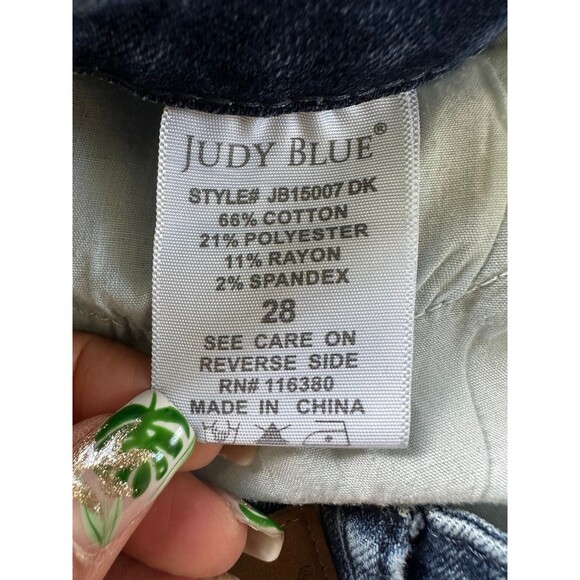 Judy Blue JB15007 DK Stretch Button Fly 5 Pocket Folded Hem Denim Jean Shorts 28 - Picture 5 of 6